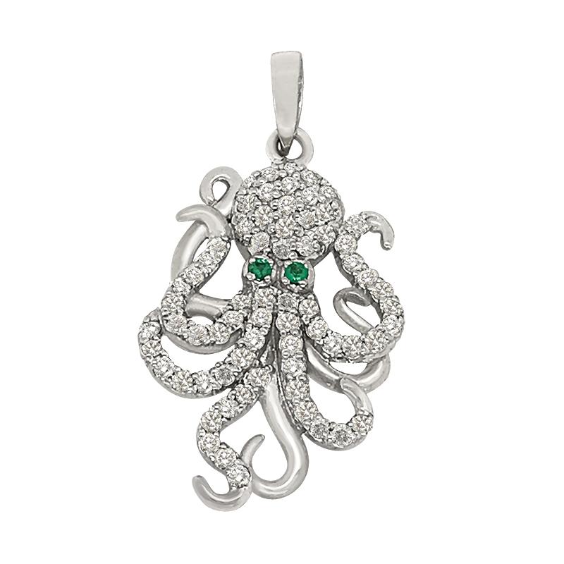 Pave Diamond with Blue Sapphire sold Octopus Pendant 925 Sterling Silver Gemstone Octopus Pendant Jewelry, Diamond Octopus Charms Pendant