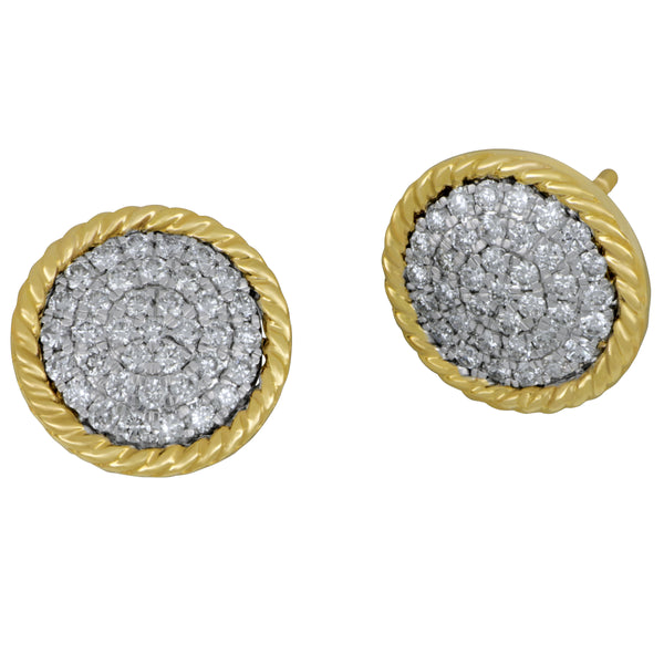 14k Yellow Gold Twist Bezel Pave' Diamond Post Earrings 74D=.72TW GH/SI-VS