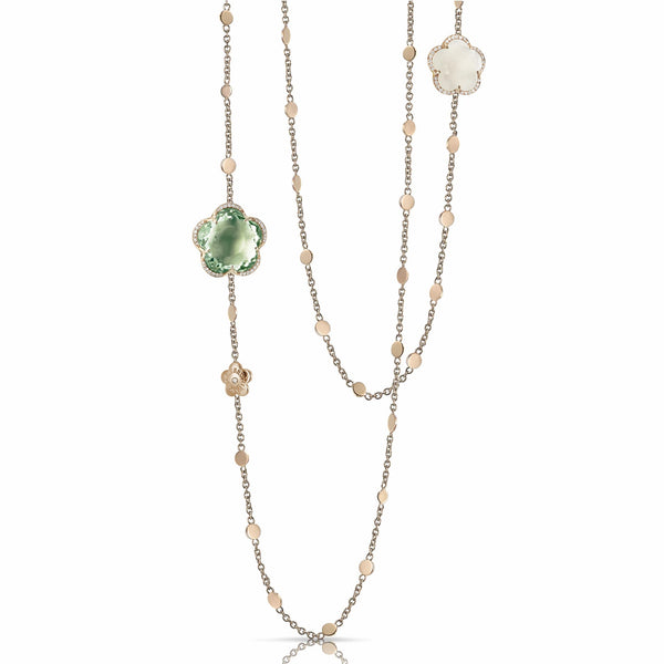 Pasquale Bruni 18k  Rose Gold 40" Bon Ton Prasiolite, Milky Quartz and Diamond Sautior Necklace, Dias=0.19tw