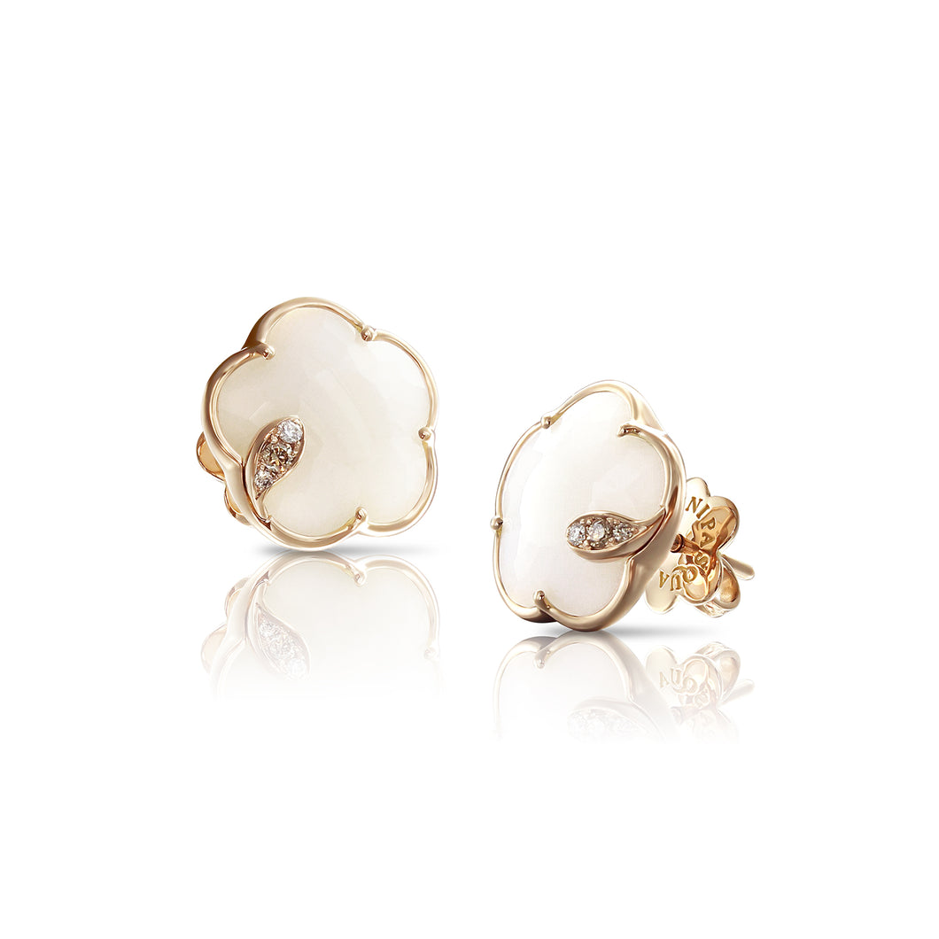 Pasquale Bruni 18 Karat Rose Gold Petite Joli White Agate and Diamond Earrings, Dias=0.04tw