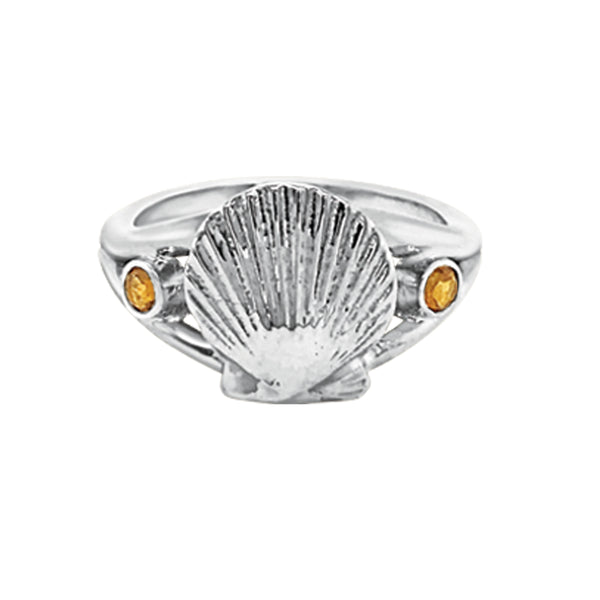 11 November "Birthshell" Sterling Silver Ring: The Scallop Shell with Citrines