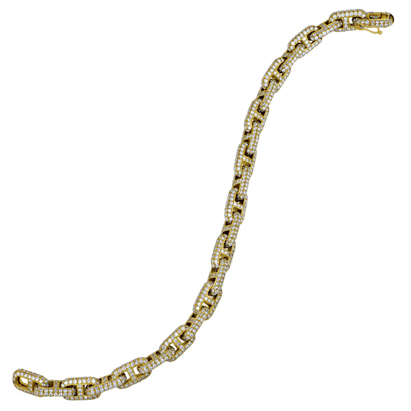 18k Yellow Gold 7" Oval Diamond Link Bracelet, Dias=11.36tw GH/SI