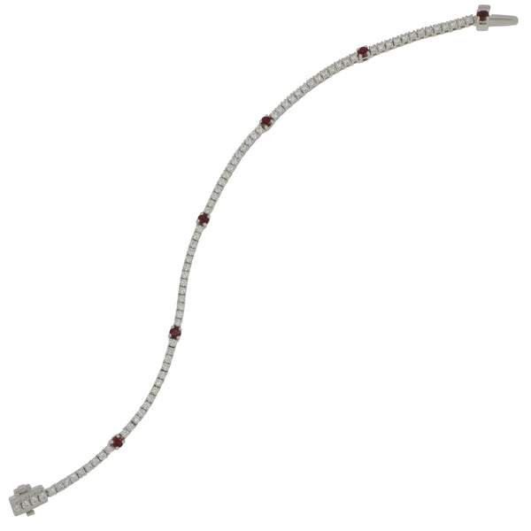 18 Karat White Gold Diamond and Ruby 4 Prong Bracelet, Dias=1.83tw GH/VS, 6Ru=.86tw