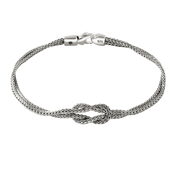 Love Knot Silver 1.8mm Chain Double Row Bracelet with Lobster Clasp