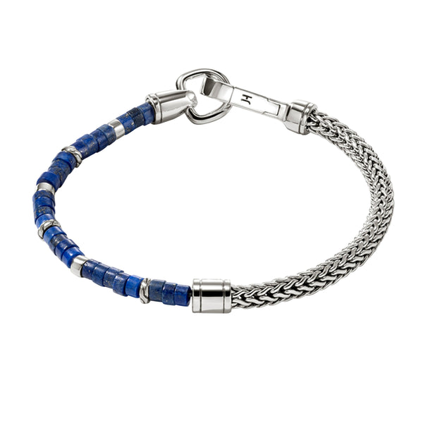 Heishi Silver Bracelet on 4.5mm Chain with Lapis Lazuli Beads with Hook Clasp