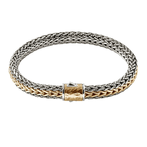 Icon 18k Gold & Silver 8mm Chain Reversible Bracelet with Reticulated Pusher Clasp