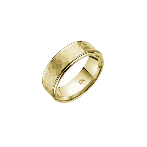 14k Yellow Gold 7mm Hammered Finish wedding band