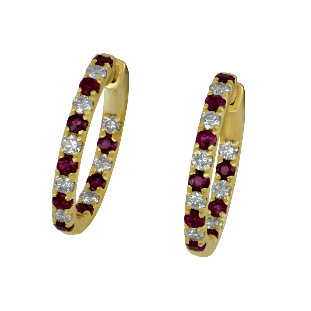 14 Karat Yellow Gold 20mm In/Out Hoops, Ru=1.21tw Dias=.73tw GH/SI1