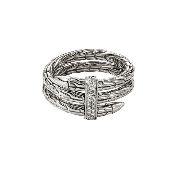 Spear Silver Diamond Pave (0.12ct) Double Wrap Ring