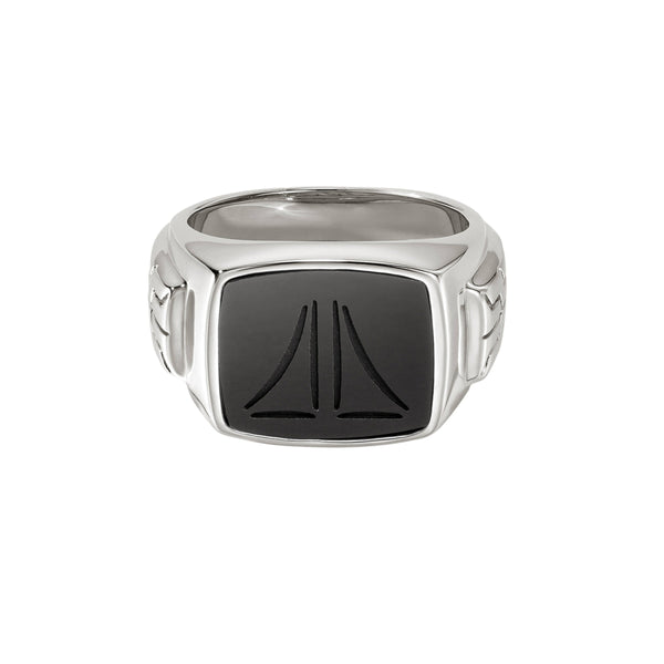 ID Silver Signet Ring with 15x13mm Treated Black Onyx