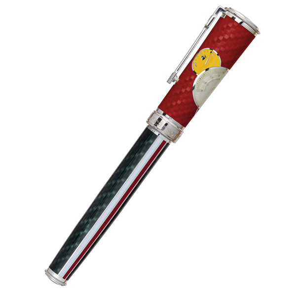 David Oscarson Stainless Steel "Take it to the Limit" Guilloche and Hot Enamel in Ruby Red and Mossy Black Roller Ball Pen, Numbered 7/100