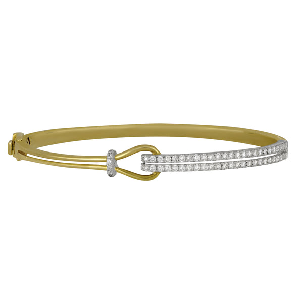 14k White and Yellow Gold 2-Row Diamond with Buckle Bangle, 60Dias=1.00TW GH/SI