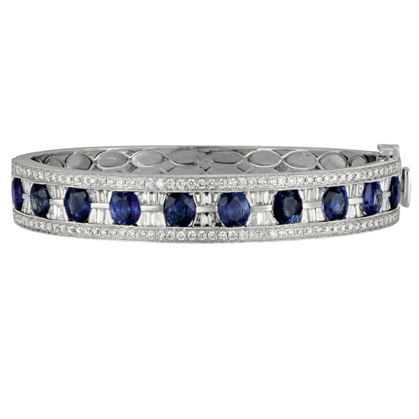 14k White Gold Sapphire and Diamond Bangle, Sap=8.50tw, Dias=3.28tw GH/SI-VS