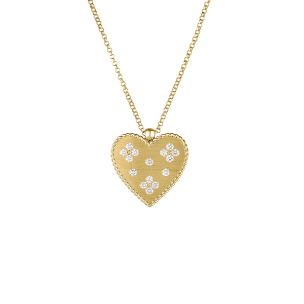 Roberto Coin 18k Yellow Gold Diamond Venetian Princess Large Heart Necklace 16-18