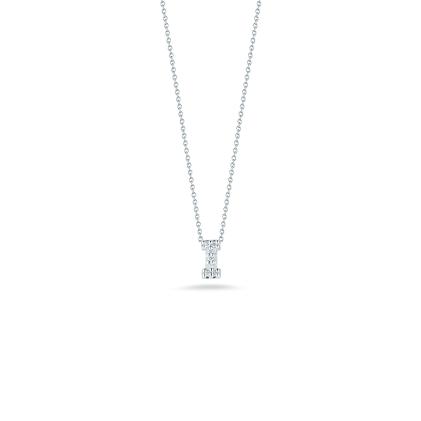 Roberto Coin 18k White Gold Tiny Treasures Diamond Block Love Letter "I" Pendant on 16-18" Chain,  D=.03tw