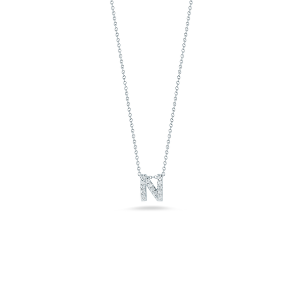 Roberto Coin 18k White Gold Tiny Treasures Diamond Block Love Letter "N" Pendant on 16-18" Chain,  D=.07tw