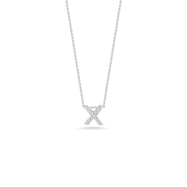 Roberto Coin 18k White Gold Tiny Treasures Diamond Block Love Letter "X" Pendant on 16-18" Chain,  D=.05tw