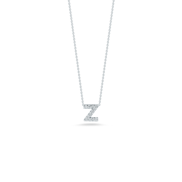 Roberto Coin 18k White Gold Tiny Treasures Diamond Block Love Letter "Z" Pendant on 16-18" Chain,  D=.05tw