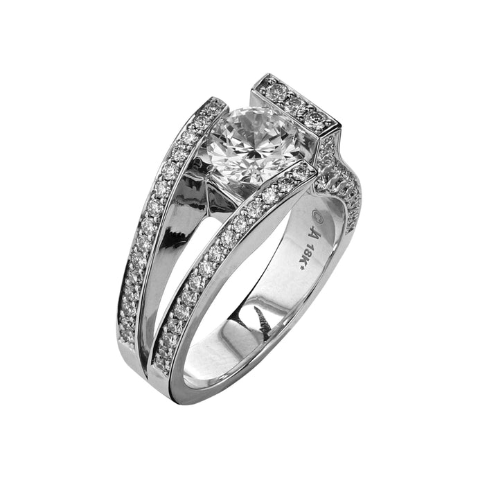 18 Karat White Gold Elevate Engagment Semi-Mount Ring for a 1ct Center