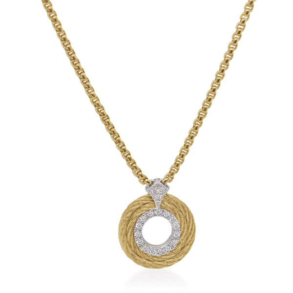 Alor 16.5-18.5" Yellow Stainless Steel Chain and Cable Round Necklace with 14 Karat White Gold and Diamonds, Dia=.15tw