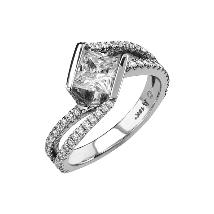 18 Karat White Gold Mystere Engagment Semi-Mount Ring for a 1ct Center