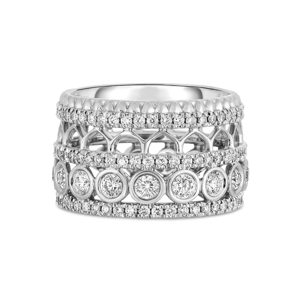 Cento 18k White Gold Rosette Diamond Ring, Size 6.5, D=1.72tw