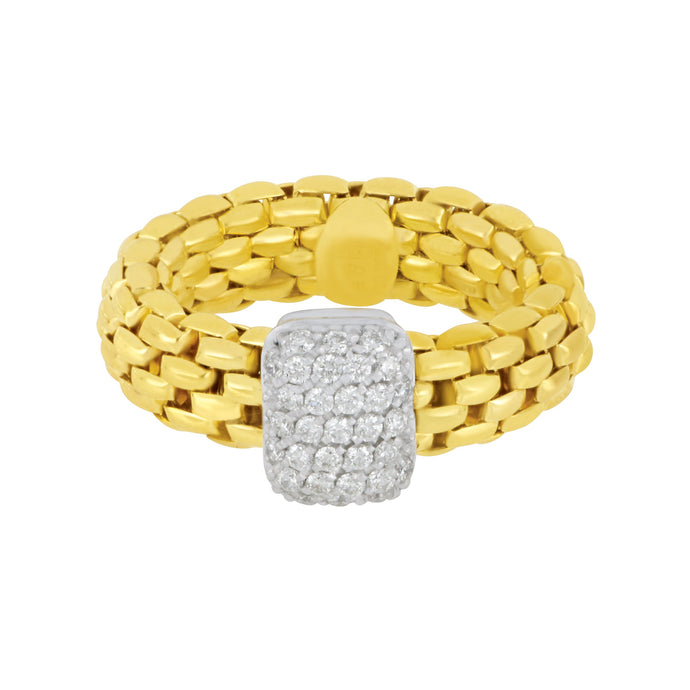 Fope 18 karat Yellow and White Gold 7mm Vendome cushion Pave Diamond Station Flex ring size Medium, D=0.41tw G/VS1