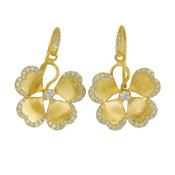 Syna 18 karat yellow gold Jardin Satin Champagne Diamond drop Earrings, D=0.70tw