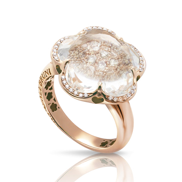 Pasquale Bruni 18 karat rose gold Bon Ton Rock Quartz White and Champaigne Diamonds 0.32ctw ring size 6