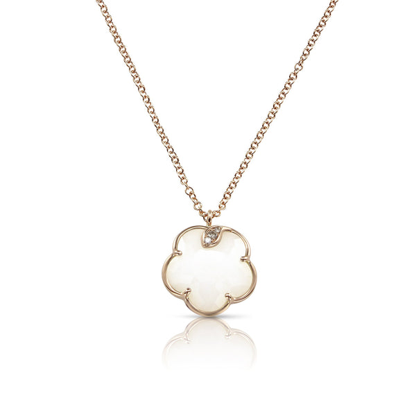 Pasquale Bruni 18 karat rose gold Petite Joli white agate and diamond 0.03ctw pendant on chain 16"