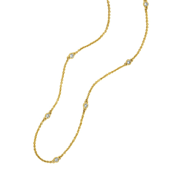 14k Yellow Gold 20" Adjustable Diamonds by the Yard Necklace, 8Diam=0.21tw