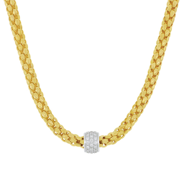 Fope 18 karat Yellow and White Gold 5mm Solo with 1 Pave Diamond Rondel Necklace 17