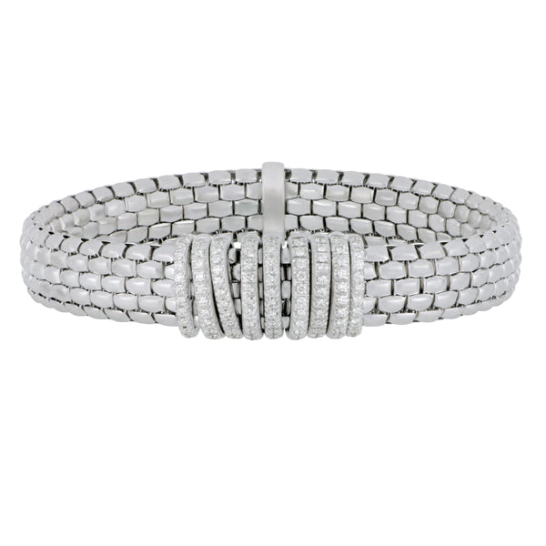 Fope 18k White Gold 10mm Panorama with 9-Diamond Bar Stations Bracelet Size Medium, D=0.68tw G/VS1