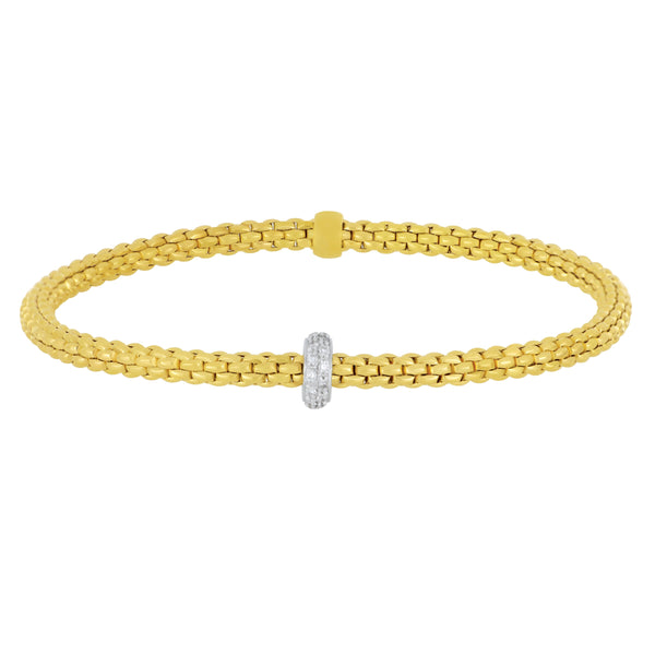 Fope 18k Yellow and White Gold 3mm Prima 1-Pave Diamond Rondel Flex Bracelet Size Medium, D=0.18tw G/VS1