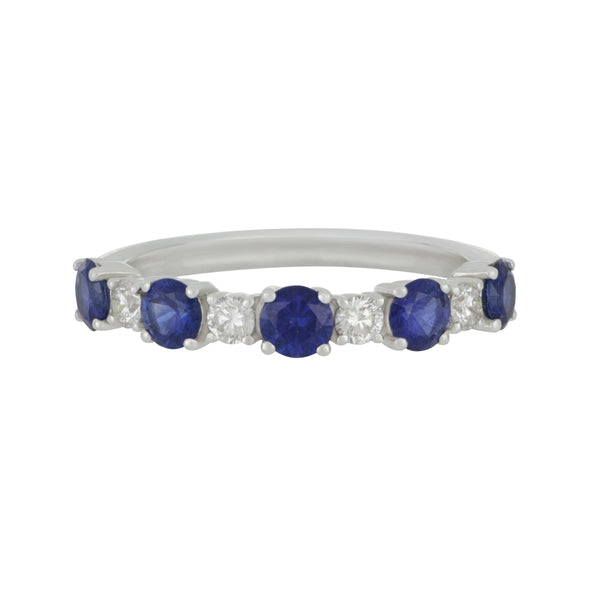 18k White Gold alternating Sapphire and Diamond Ring Size 6.5, SA=1.01tw D=0.22tw GH/SI