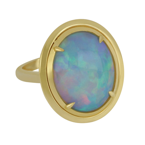 14k Yellow Gold Oval Opal with Gold Frame Ring size 7, Opal=5.22ct