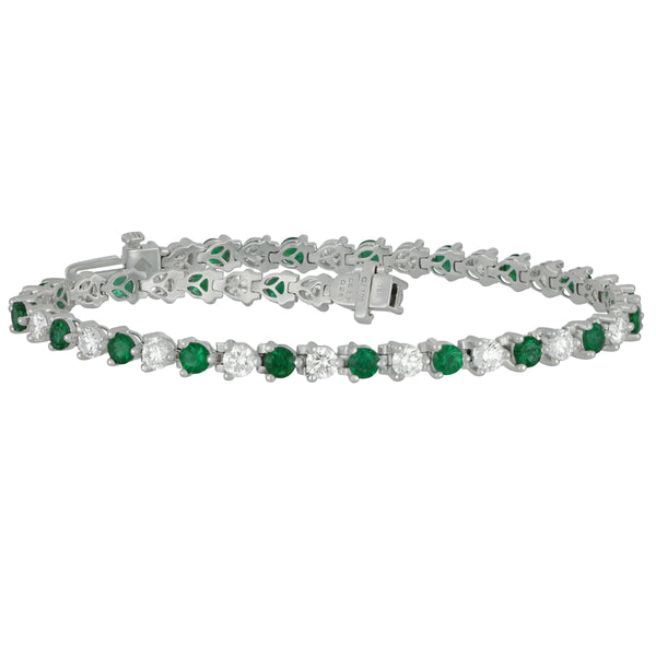 18k White Gold 3-Prong Alternating Emerald and Diamond Signature Bracelet 7", EM=2.36tw D=2.61tw GH/VS