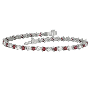 18 karat white gold three prong alternating Ruby and Diamond Signature Bracelet 7", RU=2.90tw D=2.60tw