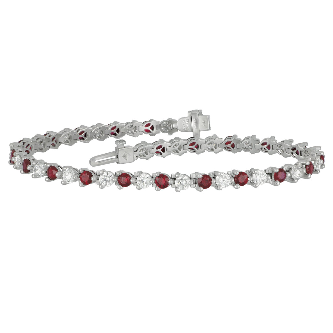 18 karat white gold three prong alternating Ruby and Diamond Signature Bracelet 7