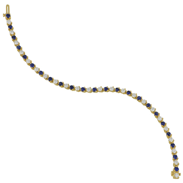 18k Yellow Gold 3-Prong Alternating Sapphire and Diamond Signature Bracelet 7", SA=2.91tw D=2.60tw