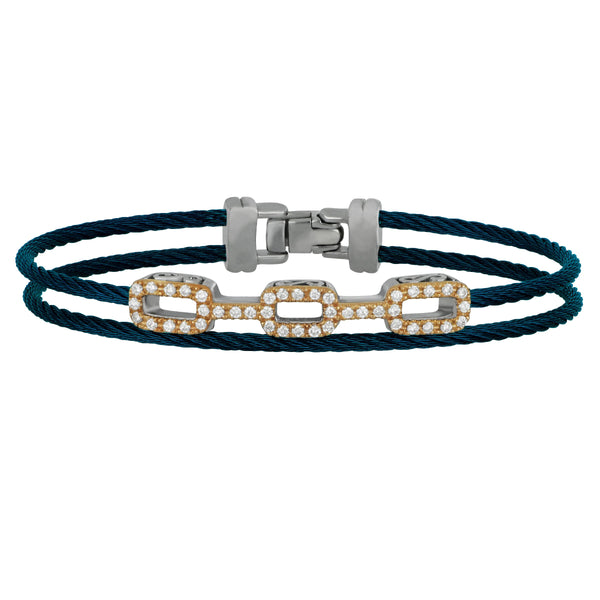 Alor Stainless Steel and 18 karat rose gold Petite Blueberry cable Layered Link Daimond Bracelet, D=0.37tw