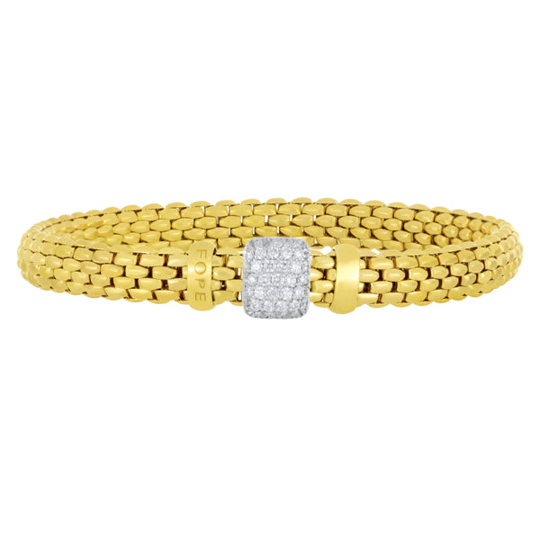 Fope 18 karat Yellow and White Gold 7mm Vendome cushion Pave Diamond Station Flex Bracelet size Medium, D=0.41tw G/VS1