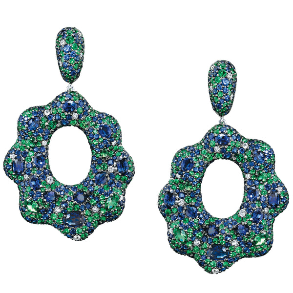 Robert Procop 18kt white gold American Glamour Collection Blue Sapphire 11.39ctw, Tsavorite 6.41ctw and Diamond 0.58ctw FG/VS earrings