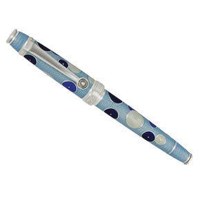 David Ocarson Sterling Silver and Enamel Pierrette Aqua, White, Midnight Blue and Sapphire Blue Roller Ball Pen Limited Edition
