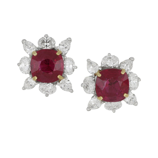 Oscar Heyman Platinum Cushion Ruby 6.65ctw and Diamond 2.71ctw Earrings