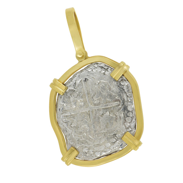 14k Yellow Gold Spanish Silver Atocha 2 Reale Pendant