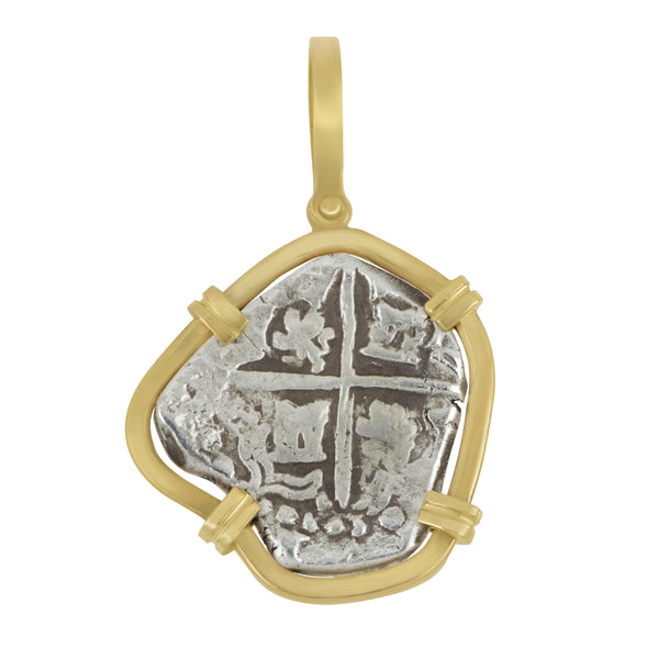 14k Yellow Gold and Silver Spanish 2 Reale Pendant