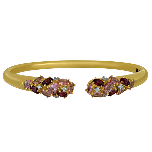 18k Rose Gold Multi Pink Topaz and Diamond Cuff, Dias=.12tw