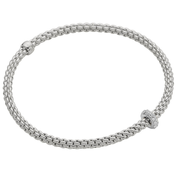 Fope 18 Karat White Gold Pavè 1 Diamond Rondelle Bracelet, Dia=.18tw