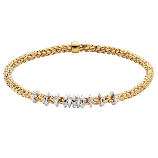 Fope 18 karat yellow and white gold Prima Flexable eleven station Diamond Bracelet, D=0.15tw